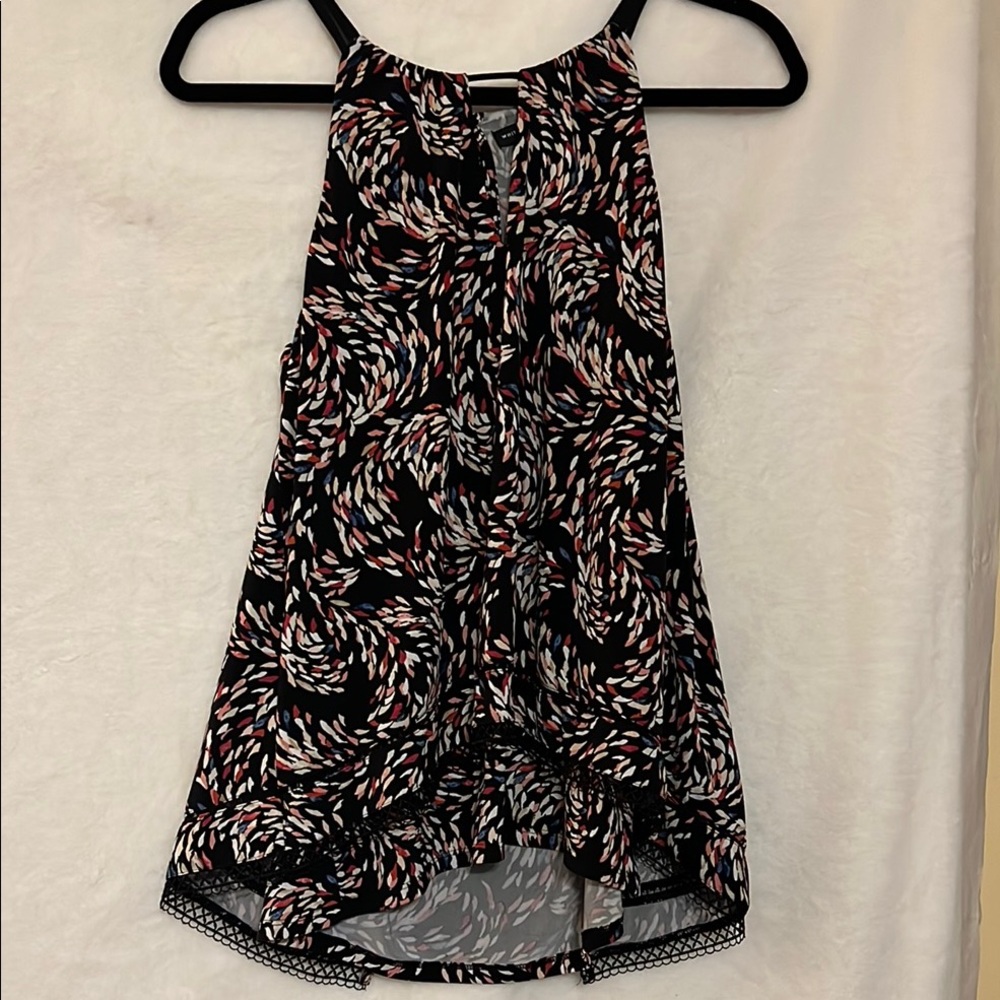 White House Black Market Black Cream Sleeveless High Low Tank Top